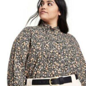 Nili Lotan x Target Plus Size Floral Print Long Sleeve Pleated Blouse,3X